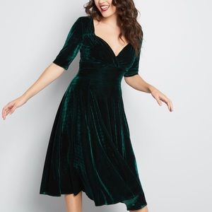ModCloth x Collectif Green Velvet Wrap Dress